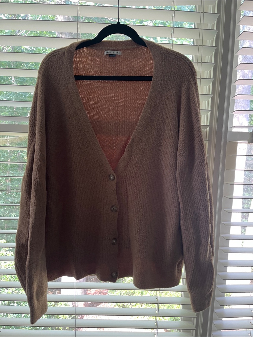 American Eagle Outfitters Khaki Button-Front V-Neck Cardigan